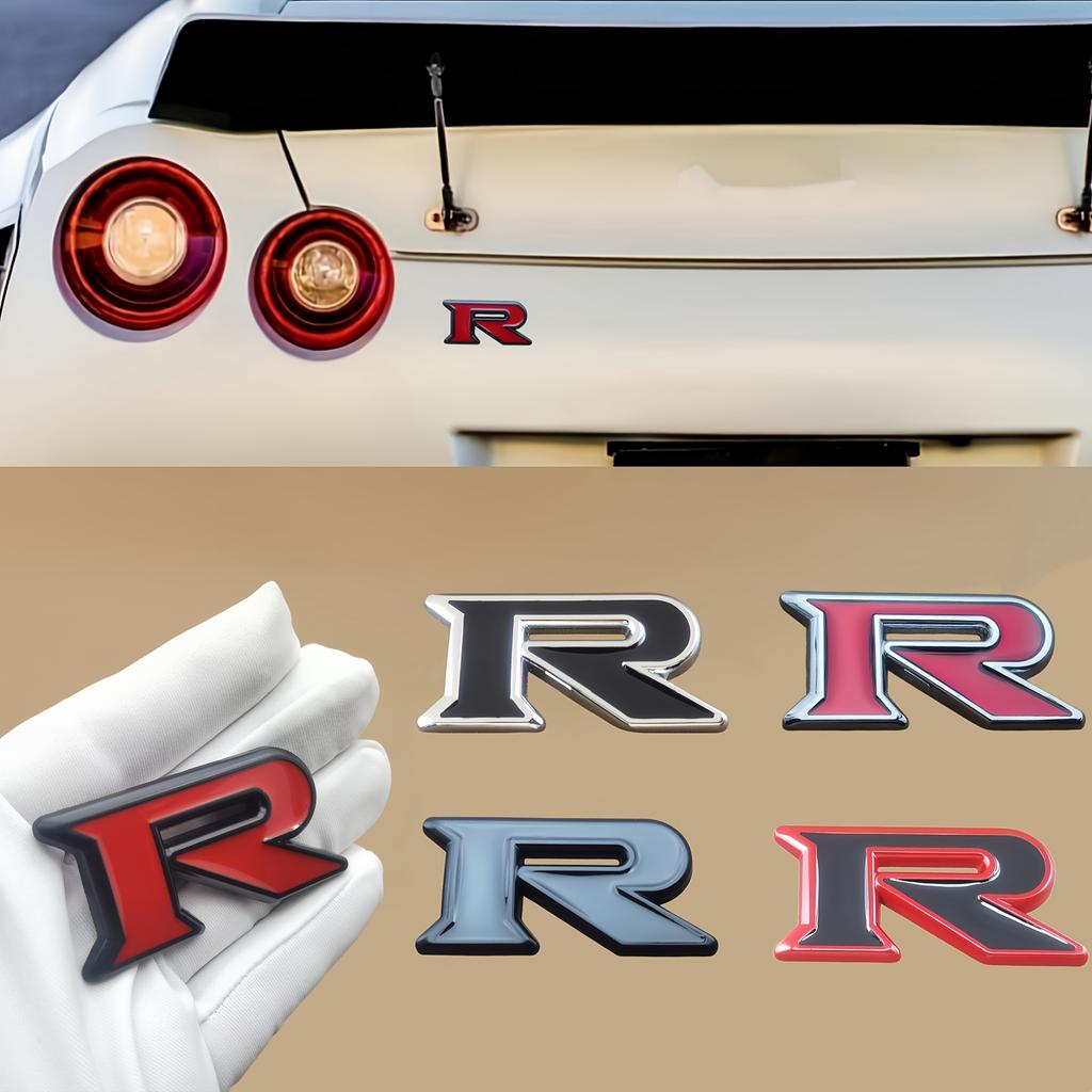 1pc 3D Zinc Alloy R Logo, Car Side Fender Rear Trunk Emblem Badge Sticker, Car Decoration Accessories