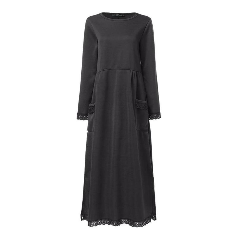 LYRIA New Autumn and Winter Loose Long Skirt Plus Velvet Sweatshirt Casual Dress Women Fashion Solid O Neck Long Sleeve Holiday Dress 5XL