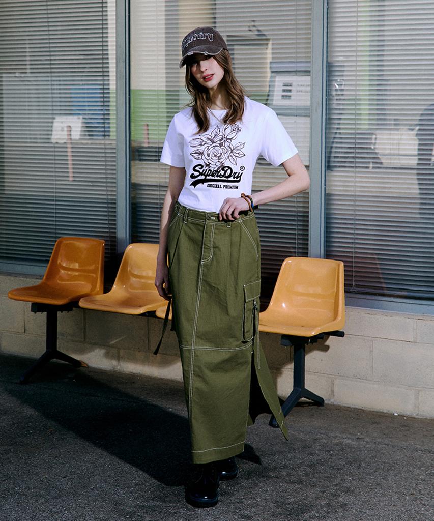 Syupeodeulai W Long Cargo Skirt Olive
