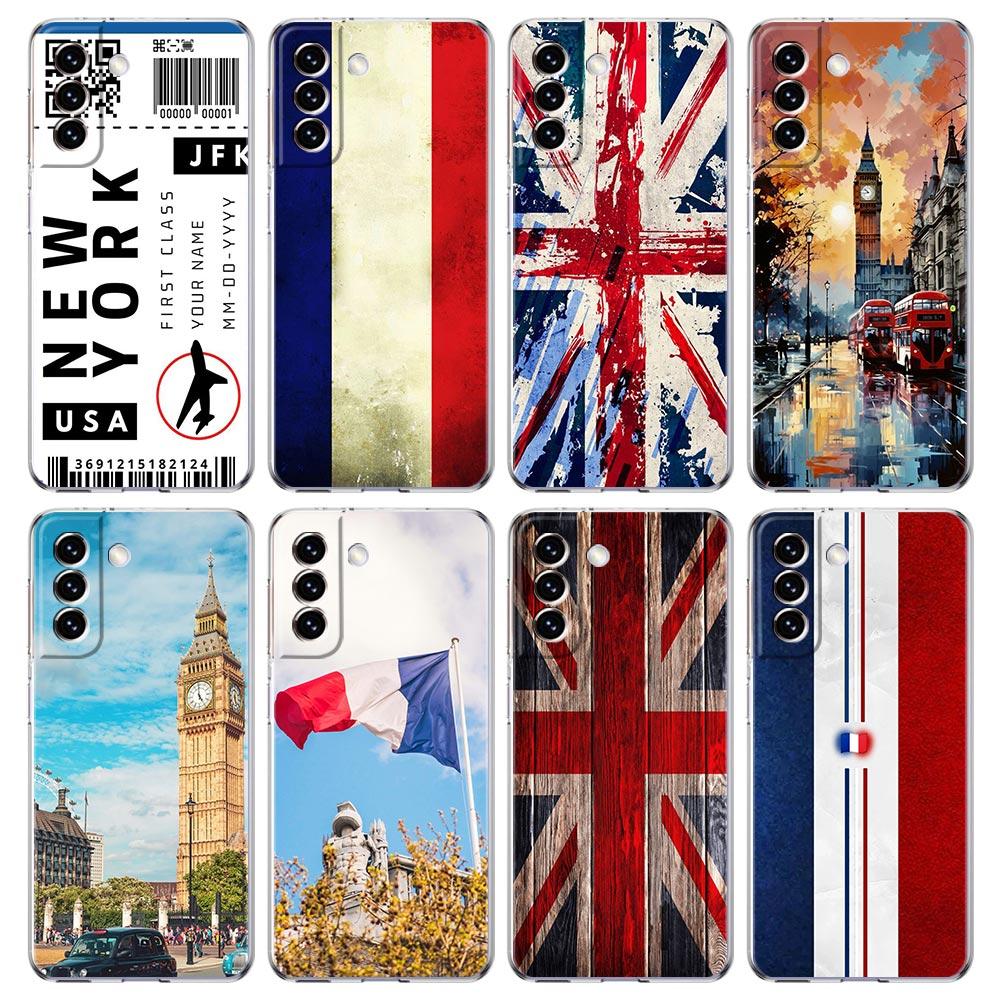 Phone Case For Samsung Galaxy S25 S24 S23 FE S22 Ultra S20 S21 5G S10 S9 Plus S10E S8 Soft Clear Cover National Flag RU FR UK