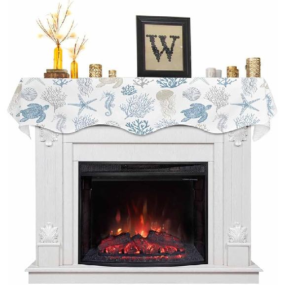 

Морской прибрежный каминный шарф, Чехол для камина на морскую тематику с ракушками и морскими звездами, Морские подводные украшения для каминной полки 60 x 17 Inch