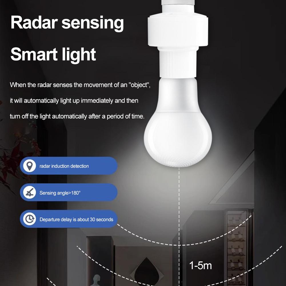 E27 Radar PIR Human Induction Motion Sensor 360 Degrees LED Night Lamp Socket Base AC 85-220V Delay Time Adjustable Switch
