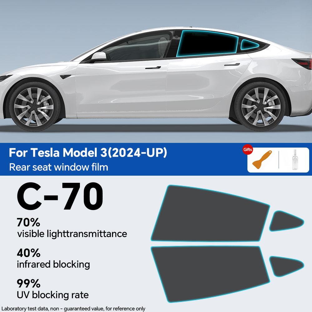 Film Teinté Pré-Découpé pour Vitres de Voiture pour Tesla Model 3 2024 Highland Autocollant Auto Films Films Protecteurs Solaires Céramiques UV