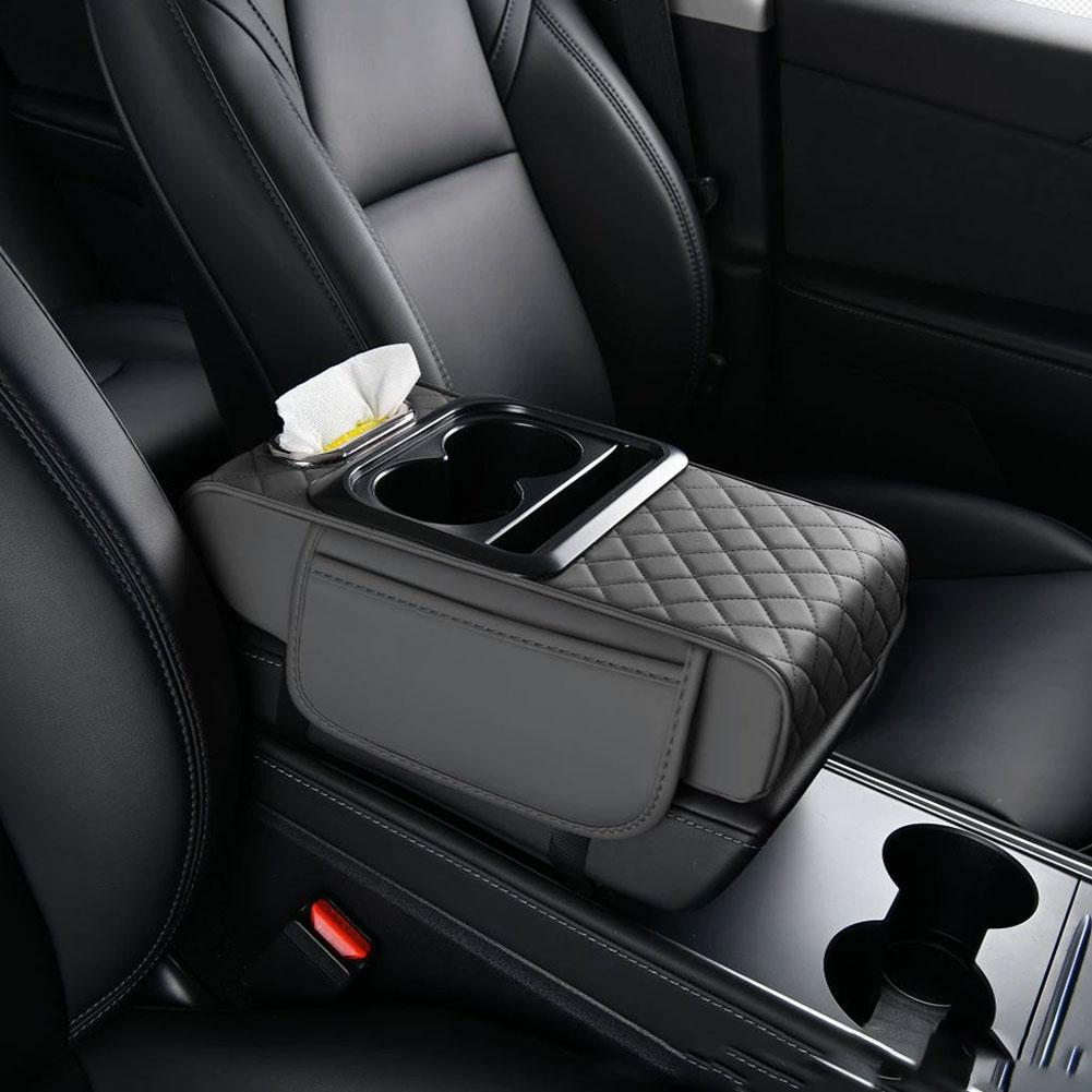 PPU Leather Car Armrest Box Organizer 5 in 1 Design Memory Foam Padding Cup Holder Paper Towel Slot Universal Fit for SUV Sedan