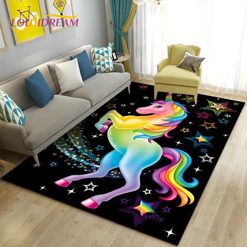 3D Cartoon Leuke Eenhoorn Gebied Tapijt, Tapijt Tapijt voor Woonkamer Slaapkamer Bank Deurmat Keuken Decoratie, Kind Speel Antislip Vloermat