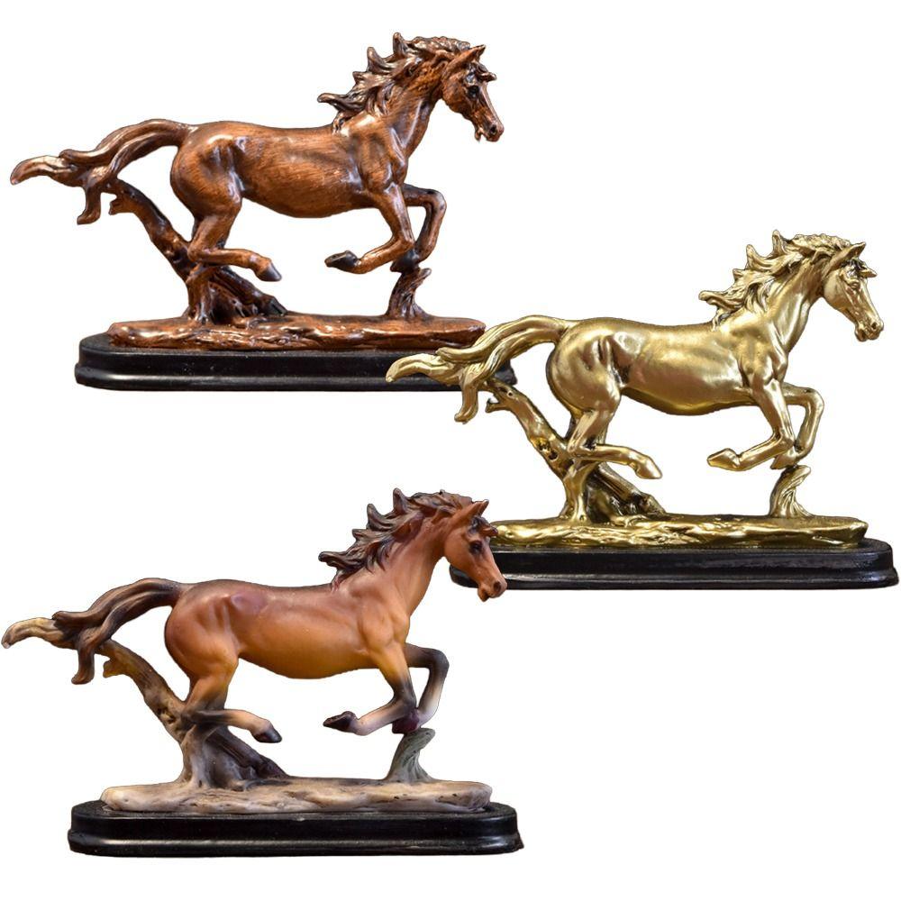 Portable Resin Feng Shui Lucky Horse Statue Attract Wealth Good Luck Office Ornaments Small Horse Sculpture Living Room