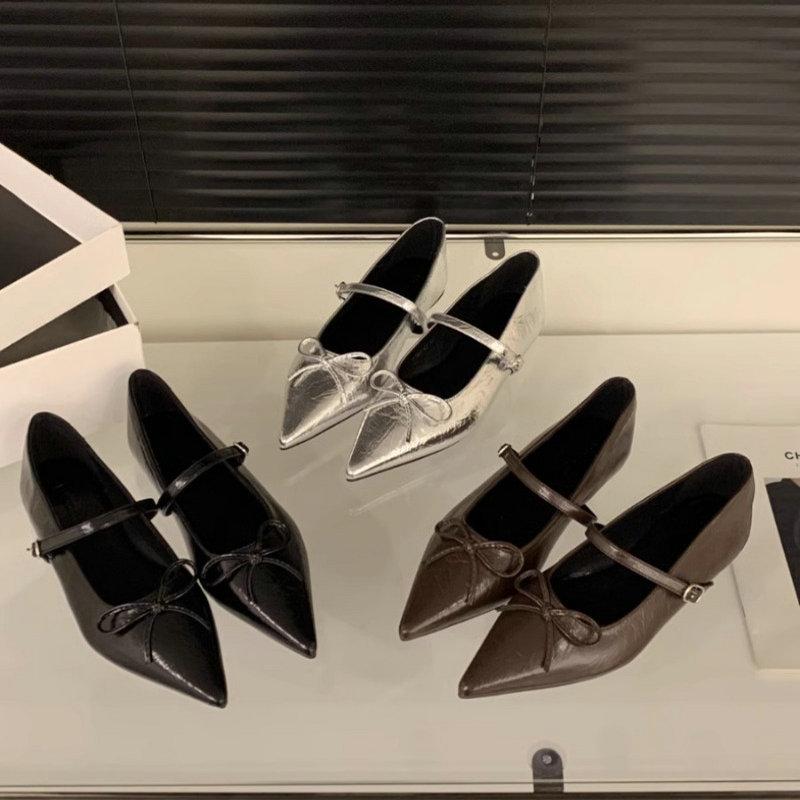 Fashion Flat Shoes for Women Spring and Autumn 2025 Pointed Silver Mary Jane Shoes Loafers Women Ladies Large Size 42 43 44