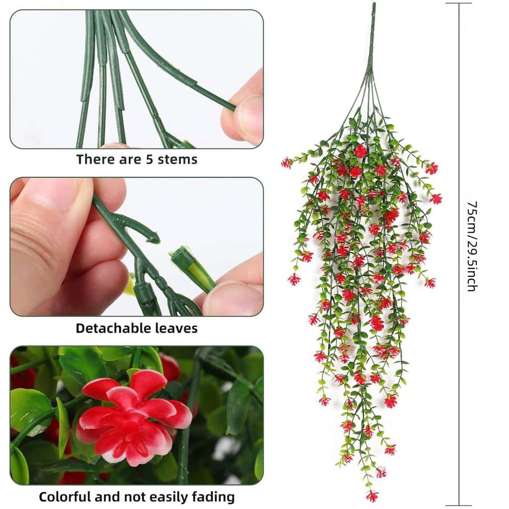 2pc UV Resistant No Fade Artificial  Flowers Eucalyptus Camellia Hanging Realistic Faux Floral for Outdoor Indoor Wall Decor
