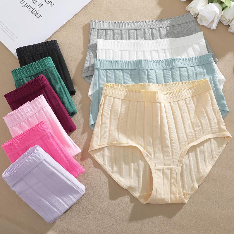 3Pcs/Set Women S-3XL Seamless Cotton High Rise Briefs Solid Color Stripe High Quality Panties Female Cozy Big Size Sexy Lingerie