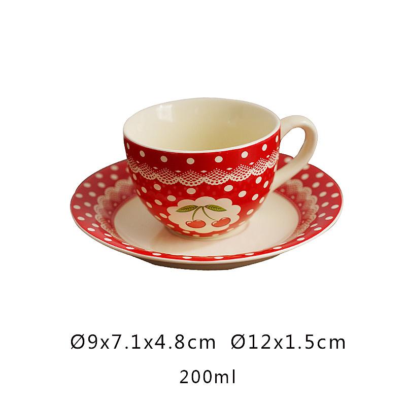Ceramic England Polka Dot Cherry Printing Teaware Set Afternoon Tea Set Service Coffee Set Coffee Tea Cup Pot Jar