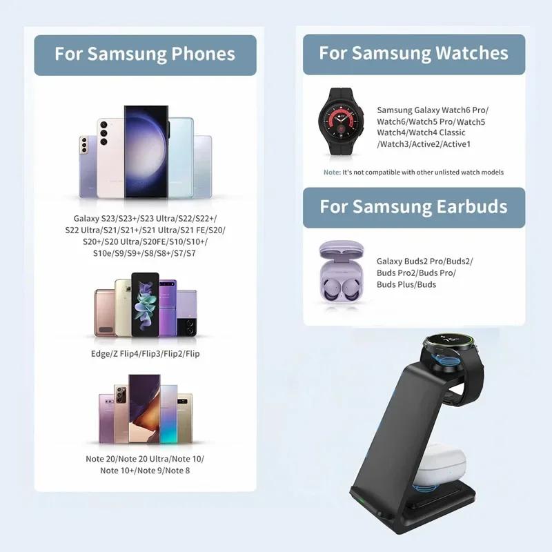 30W Wireless Travel Charger 3 In 1 For Samsung Galaxy S24 S23 S22 Ultra Watch 7/6/5/4 Active 2 Buds 2 Pro Fast Charging Station