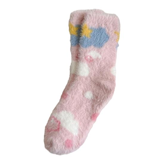 Dámské chlupaté ponožky s posádkou Zimní teplé plyšové ponožky Roztomilý vzor srdce a mašle Měkké ponožky pro dívky na doma, na lenošení, na ven