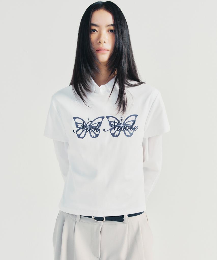 Nigaennikol Butterfly Twins Graphic Top_White