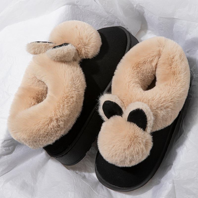 Winter Plush Slippers for Women  Thick Sole House Shoes Cozy Faux Rabbit Fur Indoor Slides with Closed Back