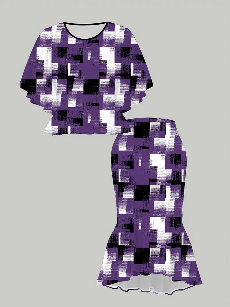 3D Geometry Printed Classical Totem Women's Print, Fashionable Large-sized, Elegant, Versatile for All Seasons. T-shirt, Skirt and Set