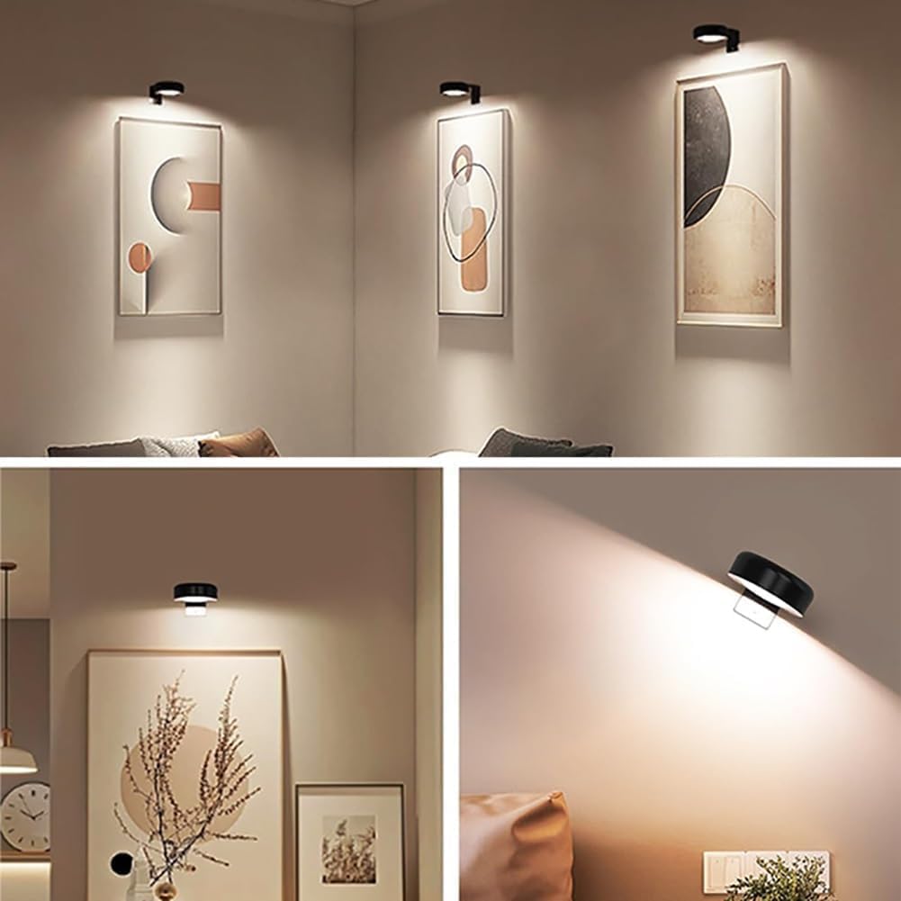 Topveden Picture Lights for Wall, Topveden No Drill Picture Lights, No Drill Magnetic Black Decor Wireless Display Sconces with 3 Color Temps,