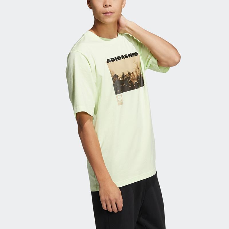Adidas Neo Photo Print Sports Logo Tee Unisex Tops Acid-Green HC9745