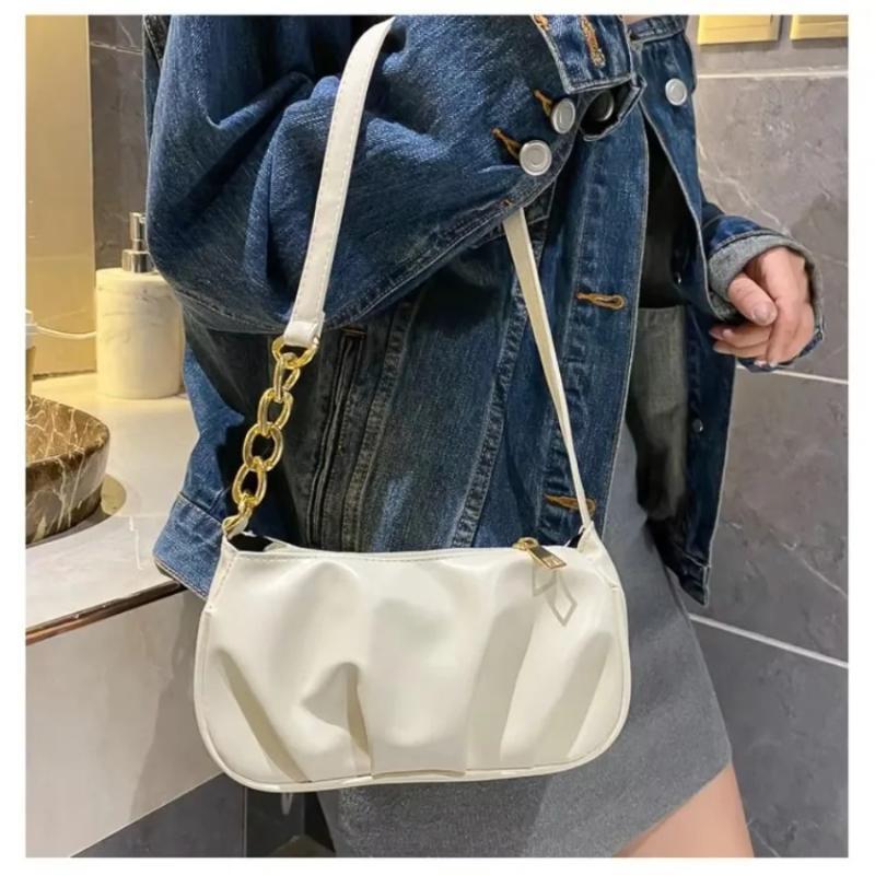 Solid Color Pleated Cloud Armpit Bag Fashionable Women's Handbag New Design Chain Shoulder Armpit Bag Women's Shoulder Bag