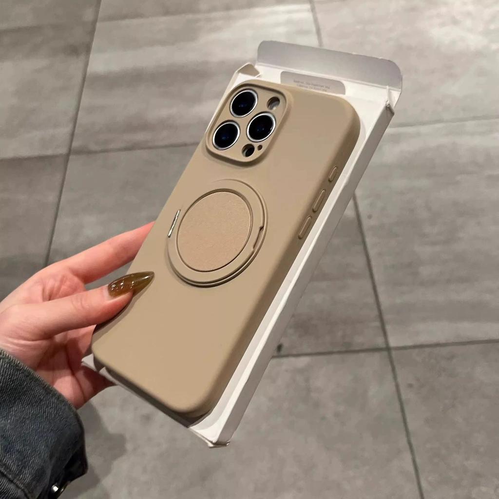 Suitable for Ip16pm Liquid Silicone Magnetic Rotating Stand, Apple 15pro Fine Hole Full Cover Solid Color 14p Protective Case