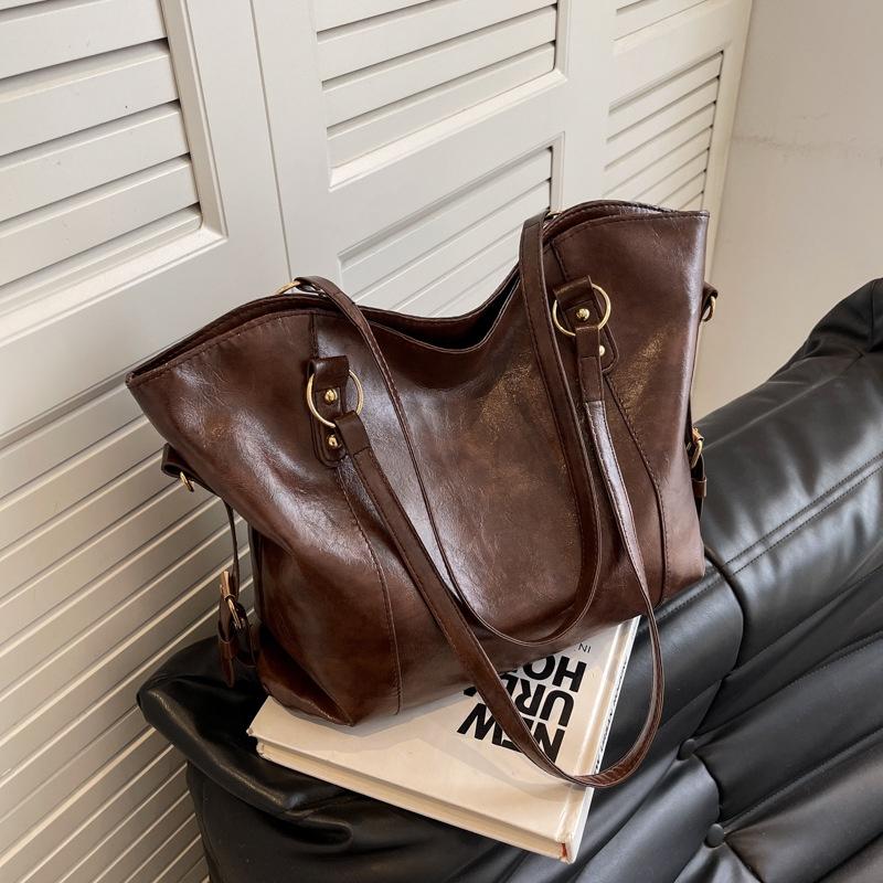 Trendy Street Style Women's Tote Bag Large Capacity Pu Material Available In Black Coffee Ivory