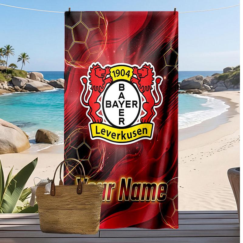Bayer Leverkusen Voetbal Gepersonaliseerde Bedrukte Strandlaken Voetbal Logo Steun Aangepaste Naam Tekst Absorberende Handdoek Voor Sport Reizen Speciaal Cadeau
