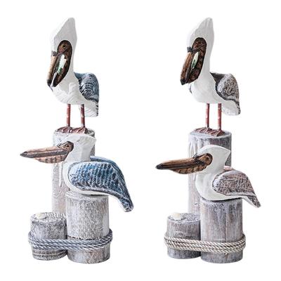 Nautical Statue Animal Figurine Wood Sculpture Bird Decor Ornament for Cabinet Bedroom Living Room Office Desktop