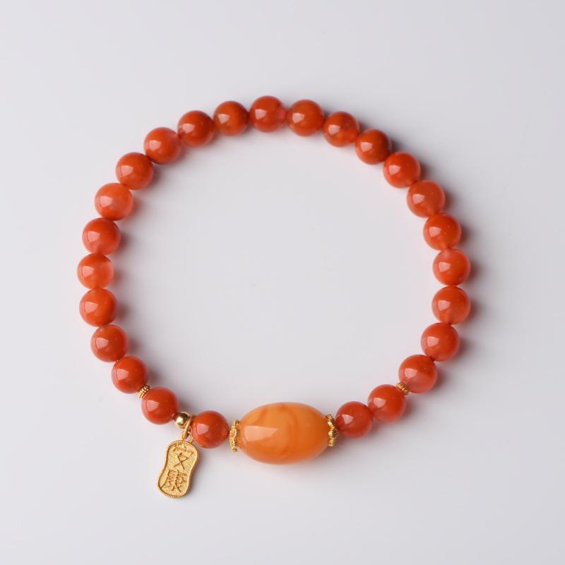 Original Naturlig Isflytande Södra Röd Aget och Honungsbärnstenspärla Damarmband