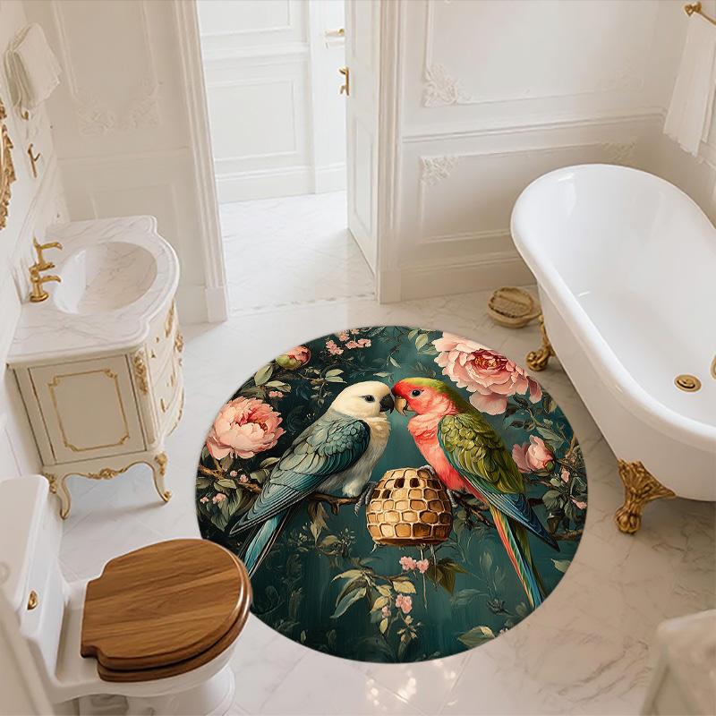 Flower Parrot,Round Area Rug,Carpet Rug for Living Room Bedroom Sofa Playroom Decor,Non-slip Floor Mat