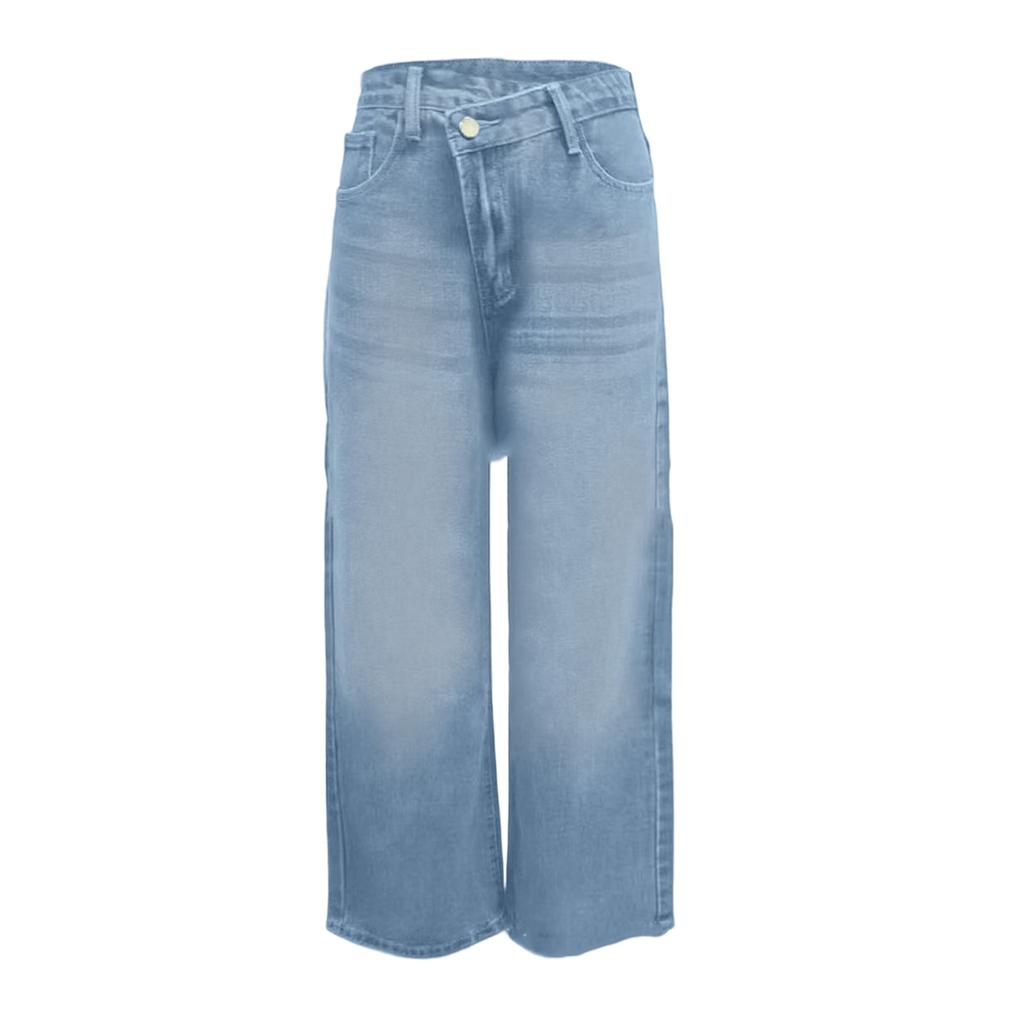 Lässige und stilvolle asymmetrische Low-Slanted Jeans mit Knopf und Reißverschluss für Damen