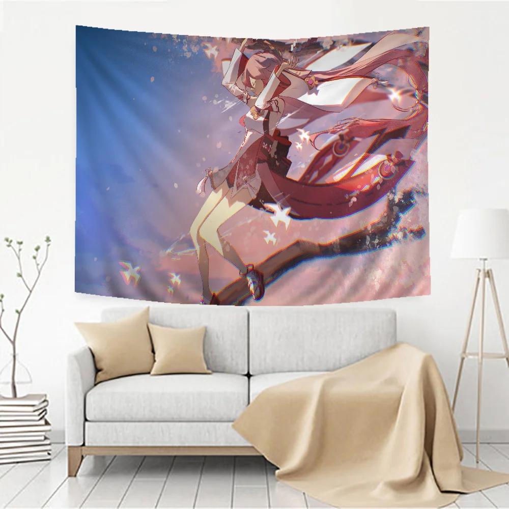 Cute Anime Genshin Impact Yae Miko Hippie Wall Hanging Tapestries for Living Room Home Dorm Decor Art Home Decor