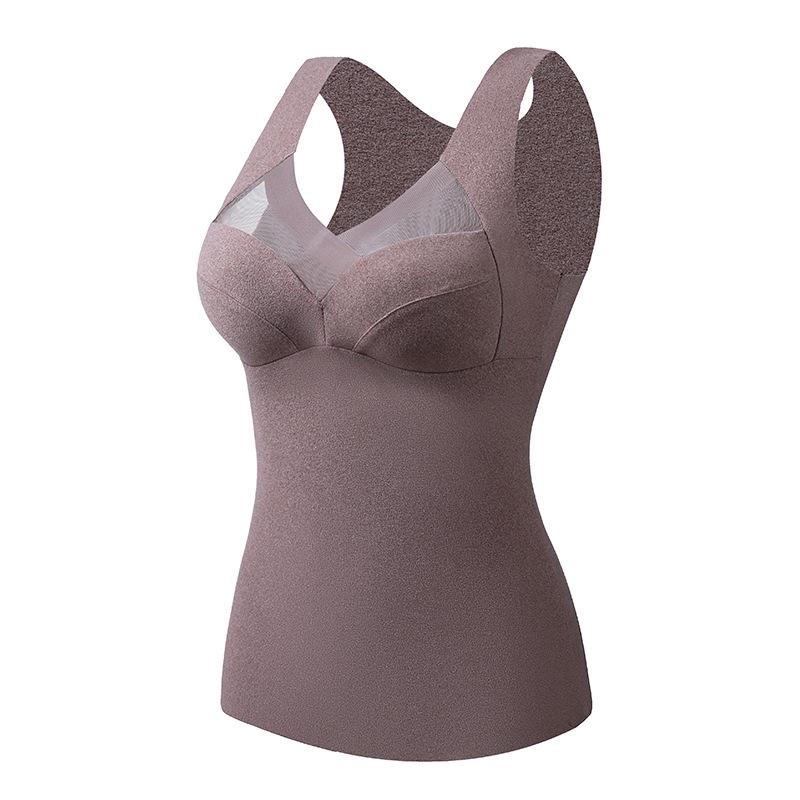 Autumn/Winter Seamless Velvet Vest with Built-in Bra Pads, Slimming Base Layer, Double-Brushed for Warmth.