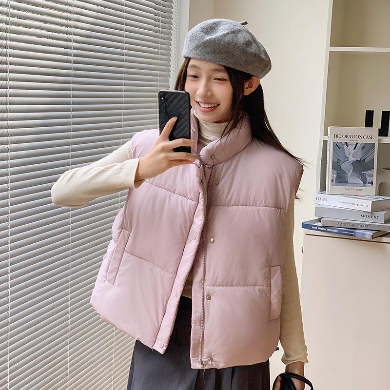 Down Cotton Clothes Vest Women's Autumn and Winter New Korean Version Loose Cotton Vest Solid Color Vest Jacket