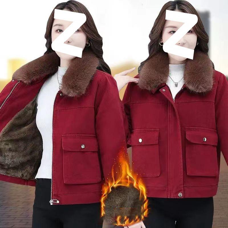 

Autumn Winter Fashion Velvet Thickened Jacket Casual Ladies Padded Jackets XXL красный