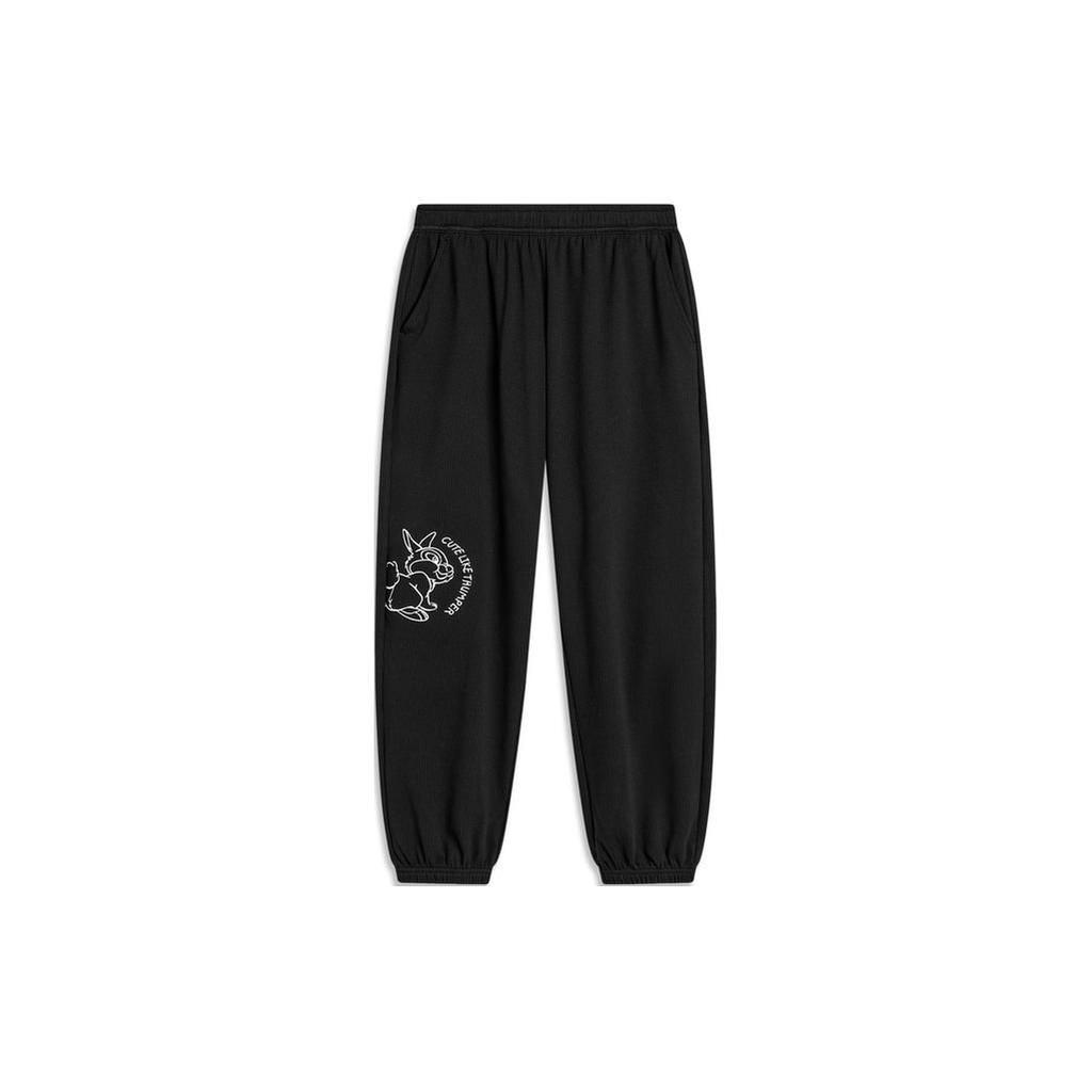 Li Ning X Disney Collaboration Sampu Rabbit Cartoon Print Cuffed Loose Knit Sports Pants Women pants Black AKLU802-2