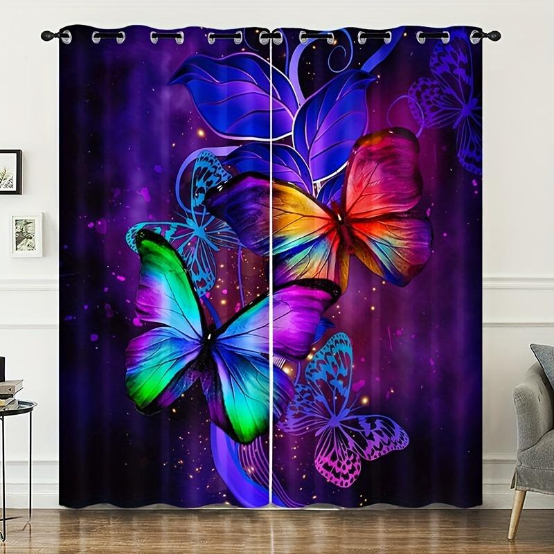 

2 шт. Яркие модные бабочки, красные розы, цветочные шторы, оконное оформление для спальни, офиса, кухни, гостиной, кабинета, домашнего декора W50 X H130(CM)X2&Grommet Top