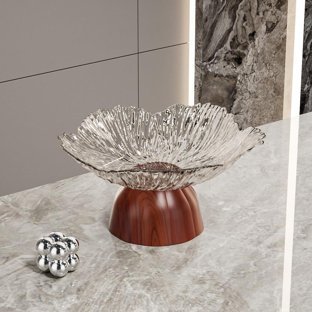 Transparente Obst- und Snack-Präsentationsplatte mit hohem Fuß: Modernes Licht-Luxus-Design für Wohnzimmer-Couchtische.