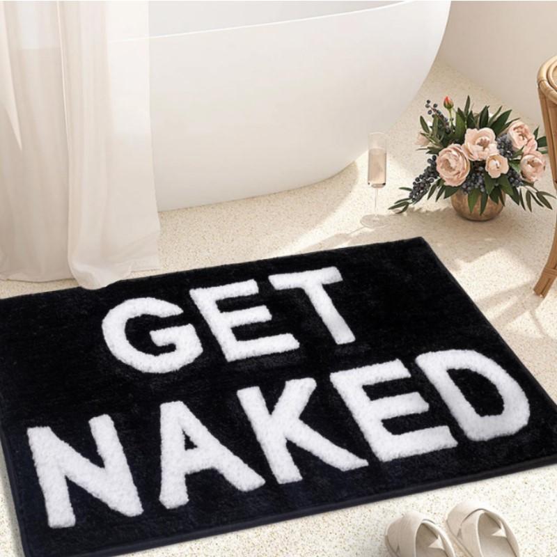 Black White Get Naked Bath Mat Cute Gift Bathroom Rugs Non-Slip Funny Bath Mat Machine Washable Irregular Shaped Shower Rug