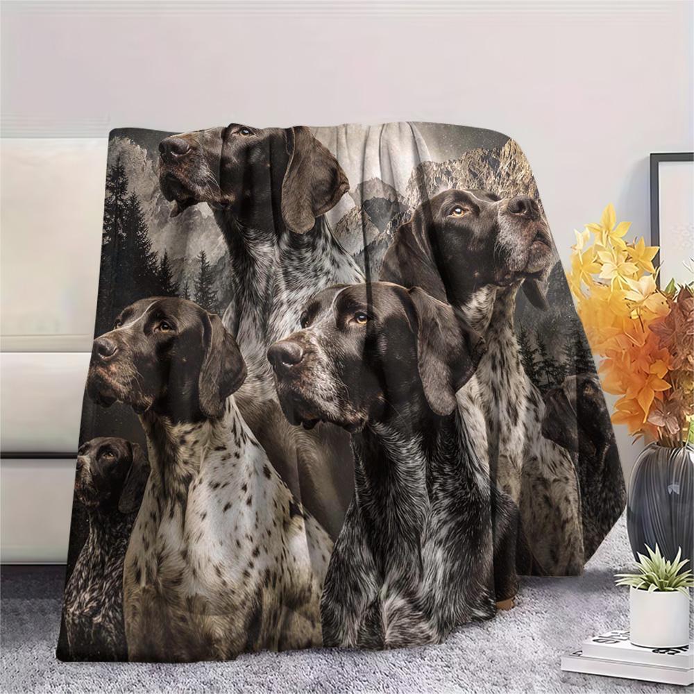 1PC Moonlit Canine Pack Print Flannel Blanket, High quality Comfortable for All Seasons, Home Decor, Warmth and Comfort
