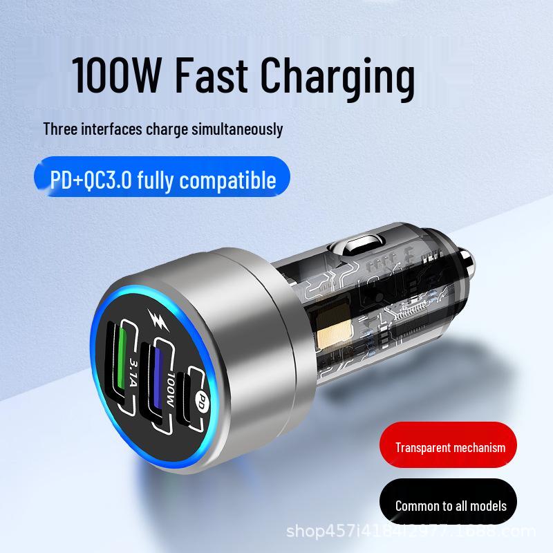 100W Super Fast Aluminum Alloy Car Charger with PD+QC3.0 for Mobile Phones