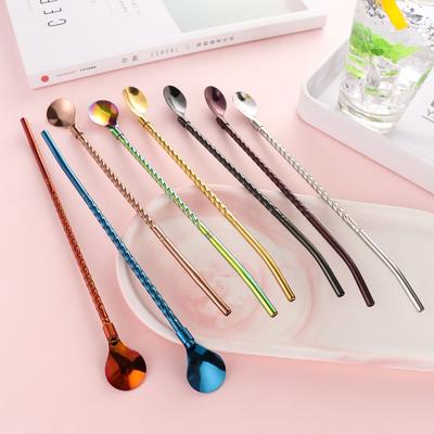 Party Bar Tea Metal Reusable Stainless Steel Coffee Spoons Drinking Straw Straws Spoon