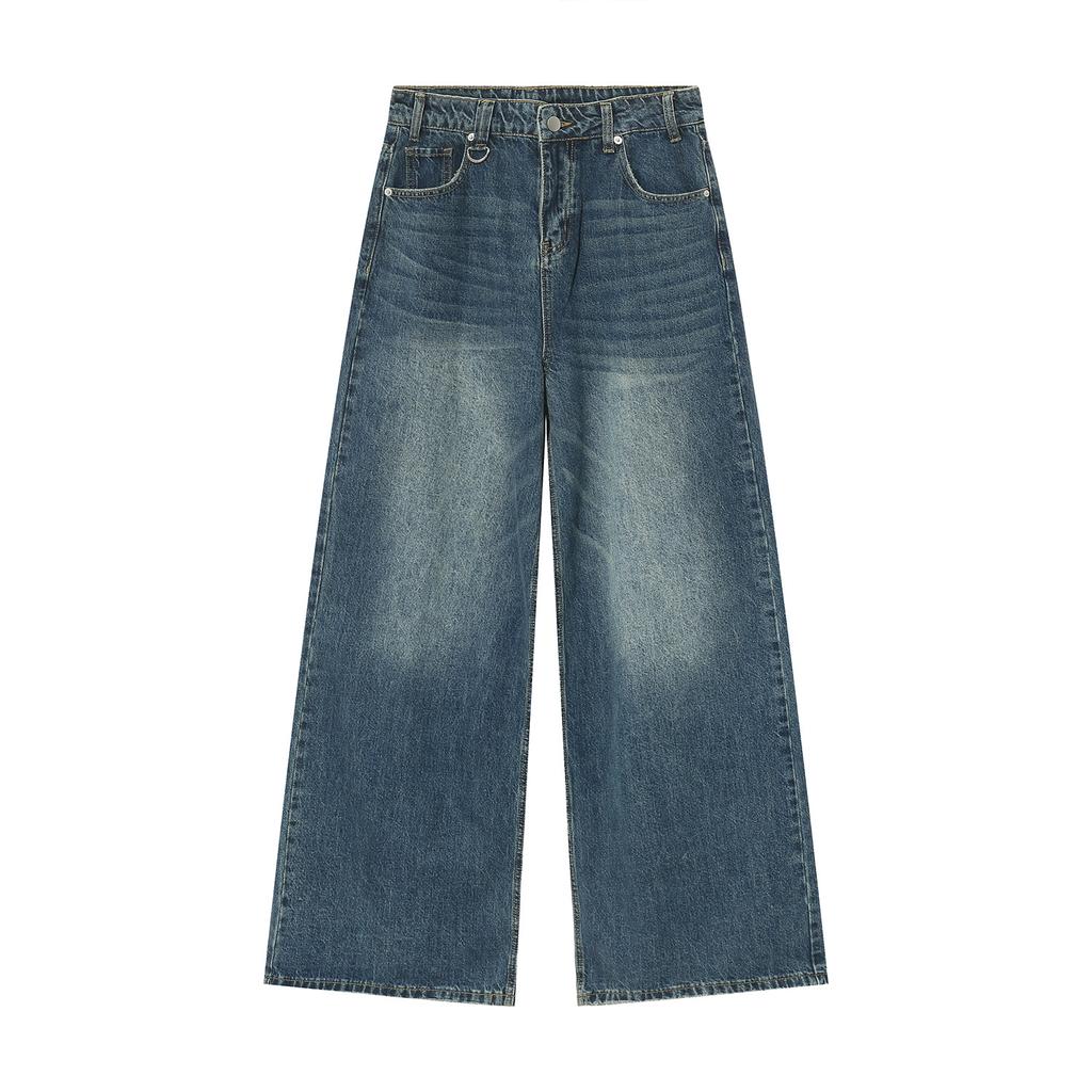Men's Four Seasons New Product Retro Hong Kong Style High Waist Wide Leg Floor Dragging Denim Pants