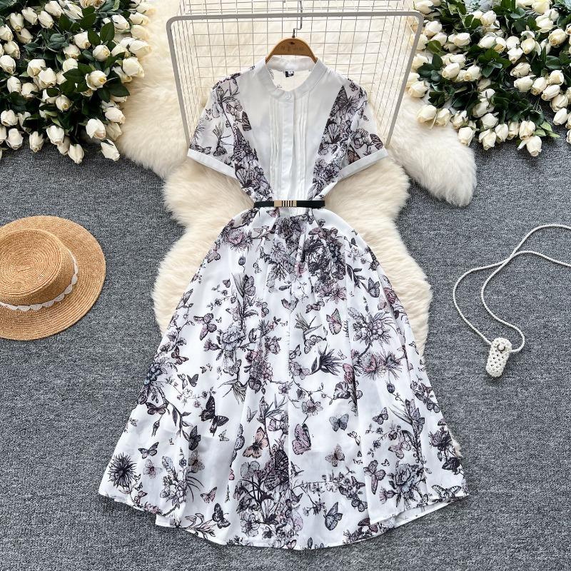 

Летнее женское модное платье с короткими рукавами и приталенной талией, чтобы выглядеть стройнее и элегантнее. XL белый