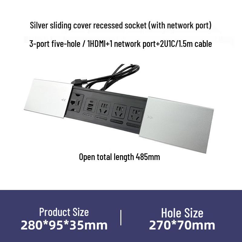 Office Desktop Sliding Cover USB Network Socket Power Strip