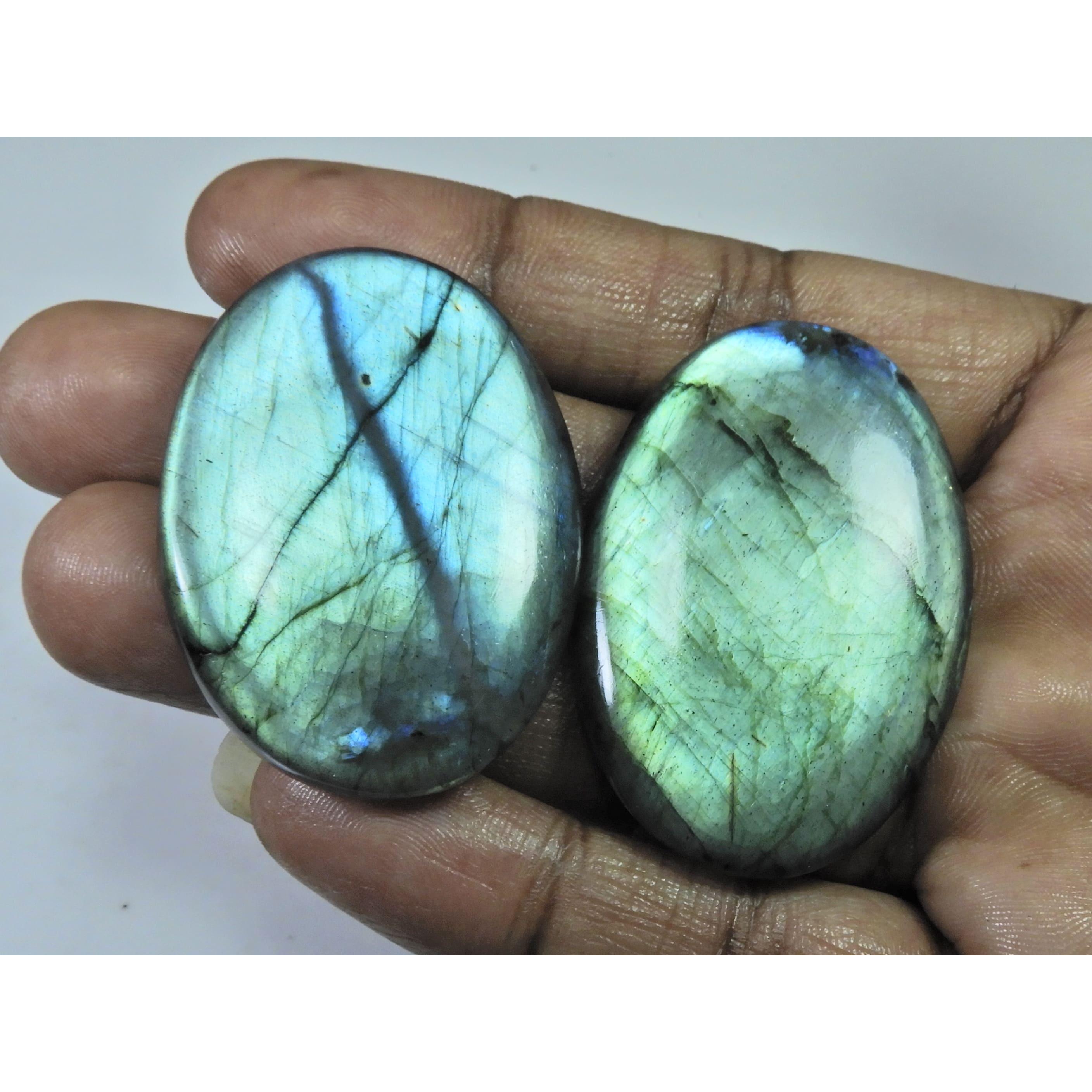 44-48 MM Natural Labradorite Multi Oval Cabochon Loose Gemstone 2 Pcs Lot D-187