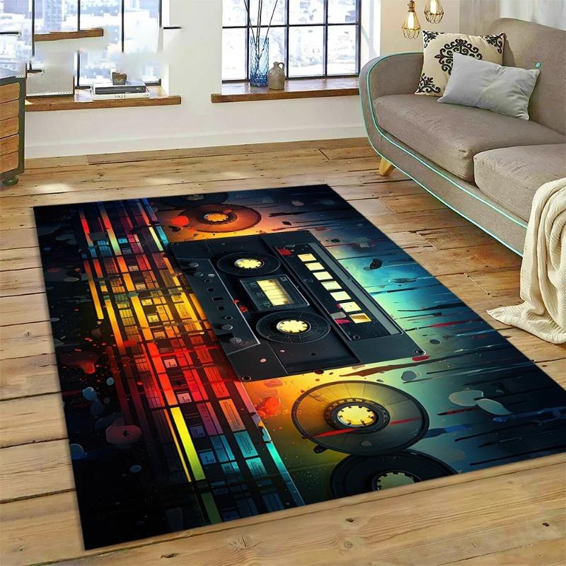 3D Music Cassette Tape Retro Recorder CD Instrument Carpet Rug for Bedroom Living Room Home Sofa Decoration Kid Decor Floor Mat