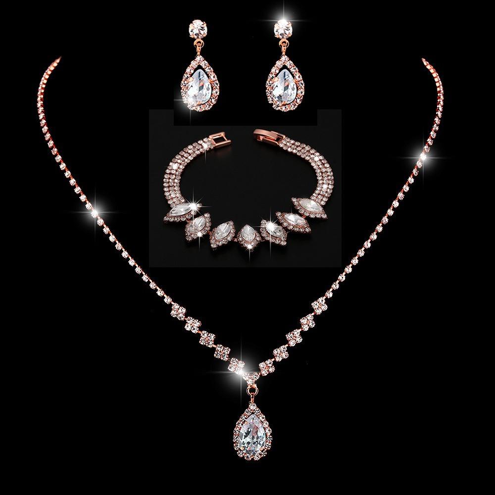 Bright Diamond Zircon Water Drop Necklace Earrings Wedding Jewelry, Shooting Jewelry Set