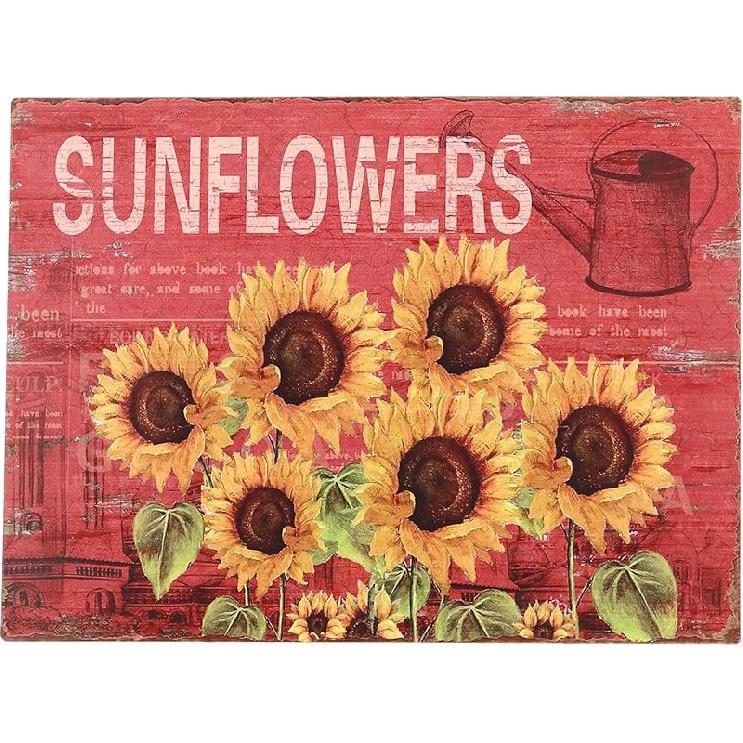 Barnyard Designs Retro Vintage Metal Tin Bar Sign, Decorative Wall Art Signage, Primitive Farmhouse Country Kitchen Home Décor (Sunflowers) Sunflowers