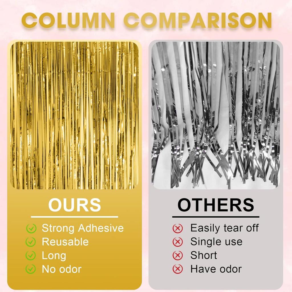 3 Pack 3.3x8.2 Feet Gold Foil Fringe Backdrop Curtains, Tinsel Streamers, Fringe Backdrop for 2025 New Years Eve, Graduation, Birthday, Baby Shower,