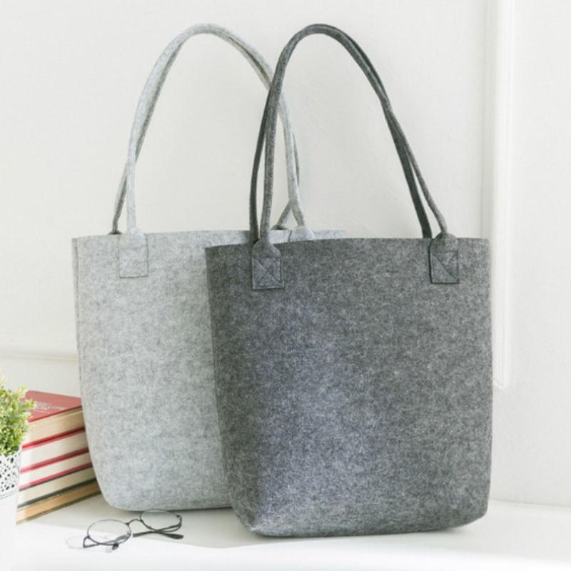Fashionable Gray Felt Shopping Bag With Sturdy Construction And Chic Look