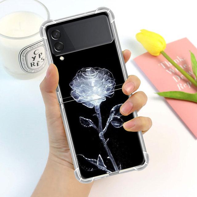 Husă de lux Butterfly Flower pentru Samsung Galaxy Z Flip 3 4 5g Funda Z Flip3 Clear Pc Hard rezistentă la șocuri Coque Shell